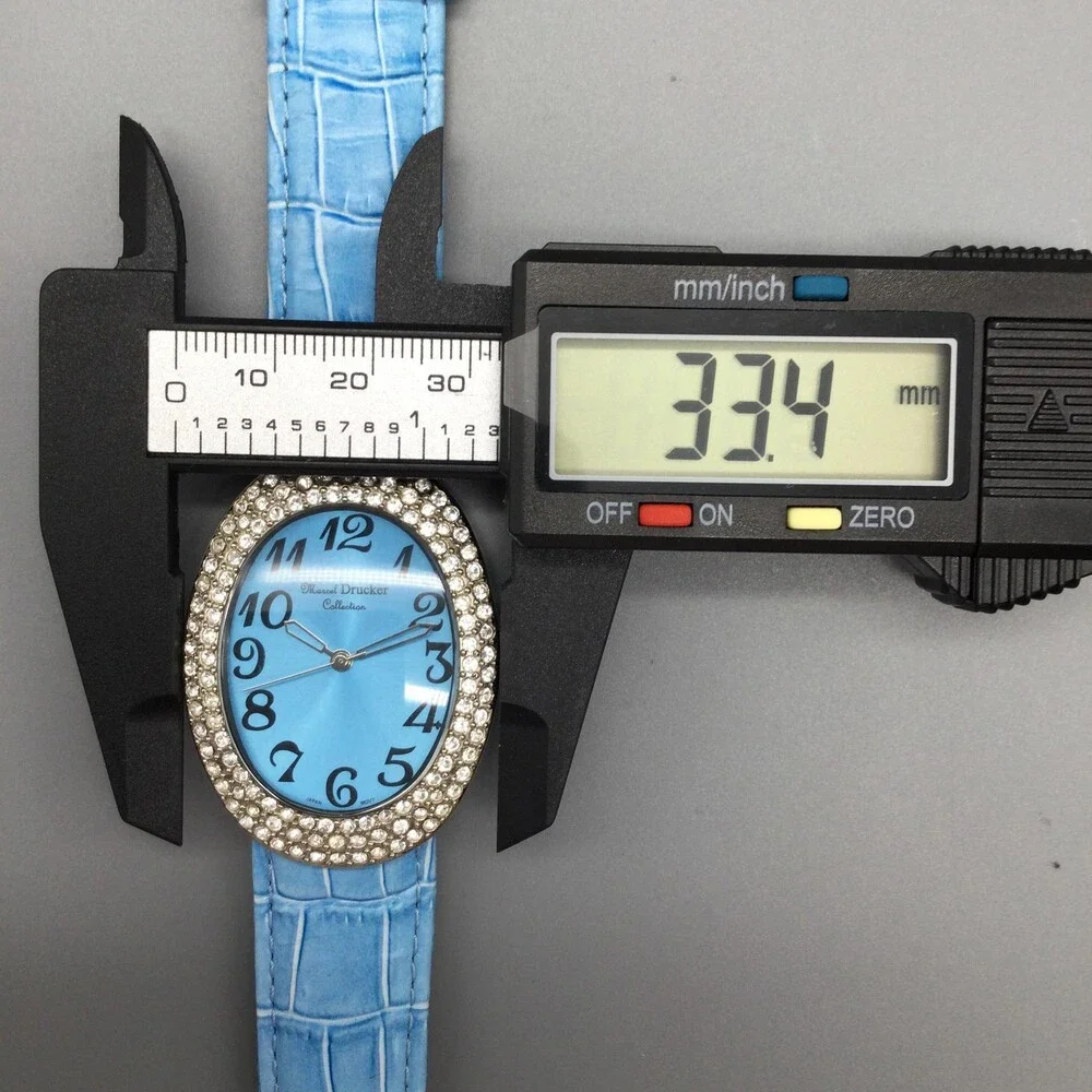Manuel Drucker Womens Watch 33mm Blue Dial Crystals Leather 22-903 New Battery
